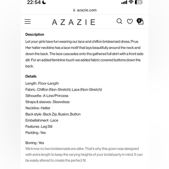 Azazie Prue Dress - “A Line” Lace Chiffon Floor Length - Steel Gray - Size 6 - Picture 8 of 11